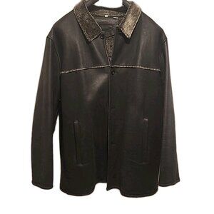 CLUB ROOM Mens XXL Genuine LEATHER + faux Shearling Coat charter jacket black